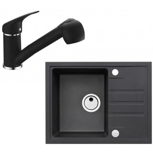 ALVEUS Set INTERMEZZO 30 Granitspüle 620x480 mm + Küchenarmatur AM 20, schwarz