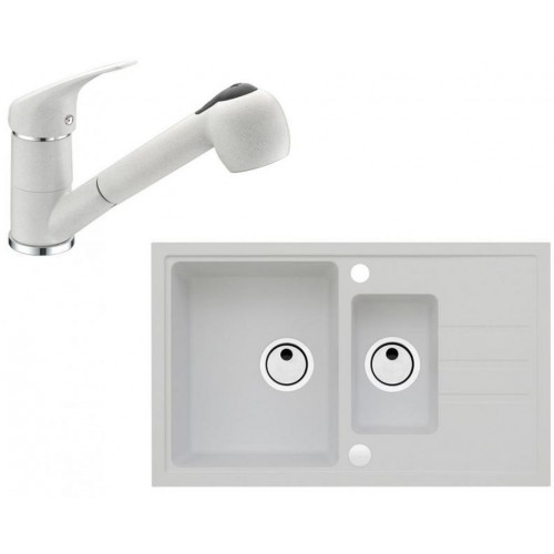 ALVEUS Set INTERMEZZO 70 Granitspüle 780x480 mm + Küchenarmatur AM 20, weiß