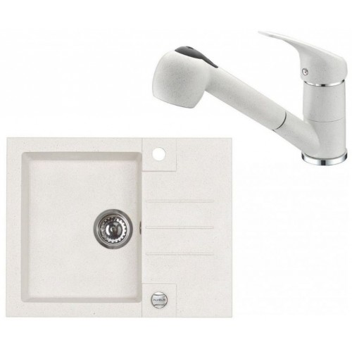 ALVEUS Set ROCK 30 Granitspüle 595x475 mm + Küchenarmatur AM 20, weiß