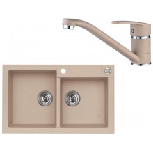 ALVEUS Set ROCK 90 Granitspüle 780x480 mm + Küchenarmatur NINA, beige