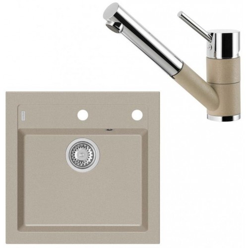ALVEUS Set FORMIC 20 Granitspüle 520x510 mm + Küchenarmatur AM 100-P, Pebble 02