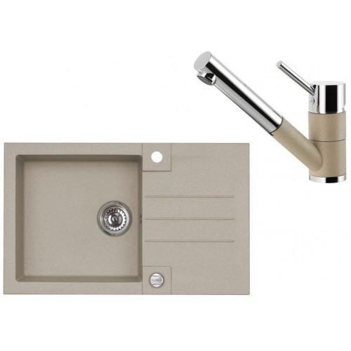 ALVEUS Set ROCK 130 Granitspüle 780x480 mm + Küchenarmatur AM 100-P, Pebble 02