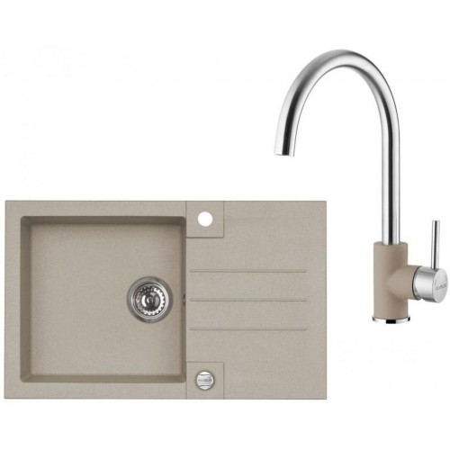 ALVEUS Set ROCK 130 Granitspüle 780x480 mm + Küchenarmatur ELZA, Pebble 02