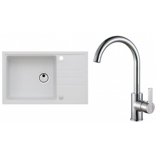 ALVEUS Set INTERMEZZO 130 Granitspüle 780x480 mm + Küchenarmatur TONIA, weiß + Chrom