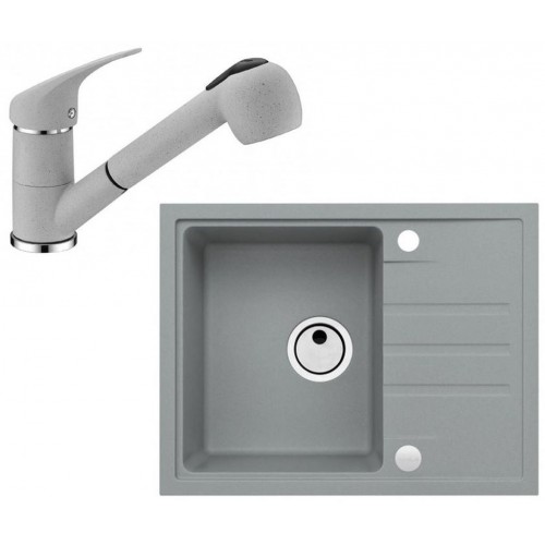 ALVEUS Set INTERMEZZO 30 Granitspüle 620x480 mm + Küchenarmatur AM 20, Beton