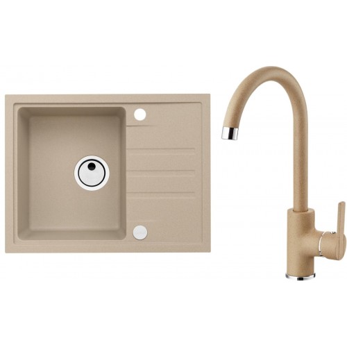 ALVEUS Set INTERMEZZO 30 Granitspüle 620x480 mm + Küchenarmatur TONIA, beige