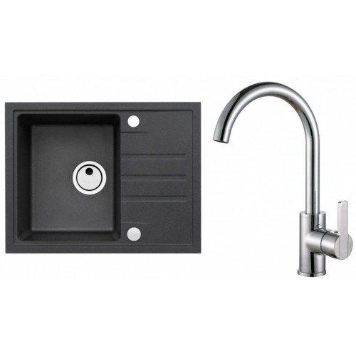 ALVEUS Set INTERMEZZO 30 Granitspüle 620x480 mm + Küchenarmatur TONIA, schwarz + Chrom ALVEUS Set INTERMEZZO 30 Granitspüle 620x480 mm + Küchenarmatur TONIA, schwarz + Chrom