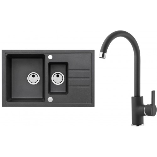 ALVEUS Set INTERMEZZO 70 Granitspüle 780x480 mm + Küchenarmatur TONIA, schwarz ALVEUS Set INTERMEZZO 70 Granitspüle 780x480 mm + Küchenarmatur TONIA, schwarz