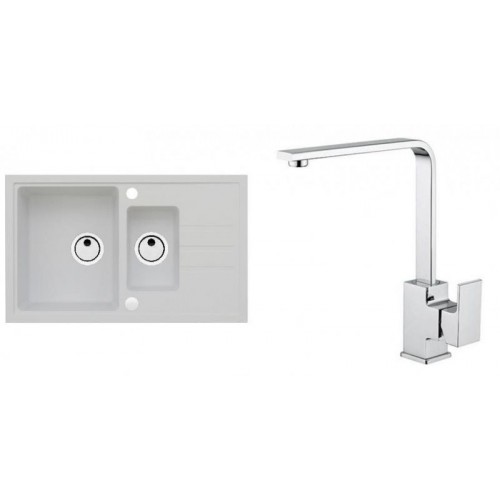 ALVEUS Set INTERMEZZO 70 Granitspüle 780x480 mm + Küchenarmatur RENO, weiß