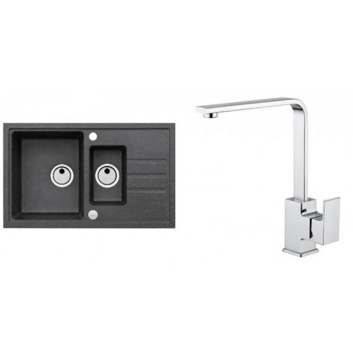 ALVEUS Set INTERMEZZO 70 Granitspüle 780x480 mm + Küchenarmatur RENO, schwarz
