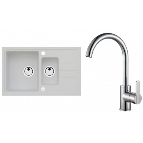 ALVEUS Set INTERMEZZO 70 Granitspüle 780x480 mm + Küchenarmatur TONIA, weiß + Chrom