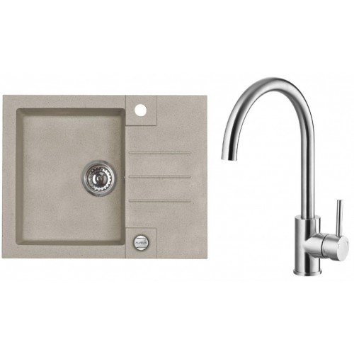 ALVEUS Set ROCK 30 Granitspüle 595x475 mm + Küchenarmatur ELZA, Pebble 02 + Edelstahl ALVEUS Set ROCK 30 Granitspüle 595x475 mm + Küchenarmatur ELZA, Pebble 02 + Edelstahl