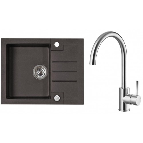 ALVEUS Set ROCK 30 Granitspüle 595x475 mm + Küchenarmatur ELZA, Chocolate 03 + Edelstahl ALVEUS Set ROCK 30 Granitspüle 595x475 mm + Küchenarmatur ELZA, Chocolate 03 + Edelstahl
