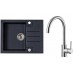 ALVEUS Set ROCK 30 Granitspüle 595x475 mm + Küchenarmatur ELZA, Twilight 05 + Edelstahl
