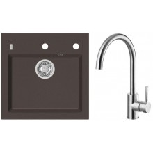 ALVEUS Set FORMIC 20 Granitspüle 520x510 mm + Küchenarmatur ELZA, Chocolate 03 + Edelstahl