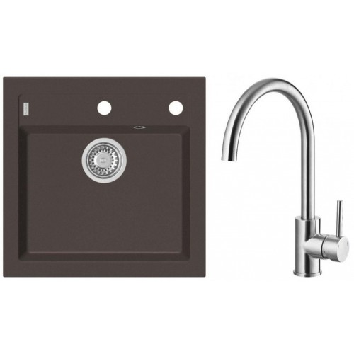 ALVEUS Set FORMIC 20 Granitspüle 520x510 mm + Küchenarmatur ELZA, Chocolate 03 + Edelstahl