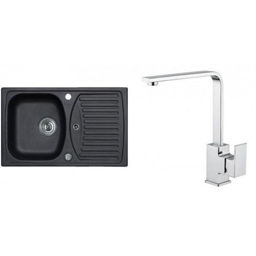 ALVEUS Set RECORD 30 Granitspüle 780x480 mm + Küchenarmatur RENO, schwarz