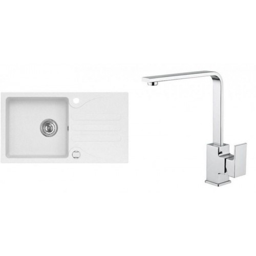 ALVEUS Set GALAPAGOS 30 Granitspüle 770x430 mm + Küchenarmatur RENO, weiß