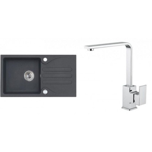 ALVEUS Set GALAPAGOS 30 Granitspüle 770x430 mm + Küchenarmatur RENO, schwarz