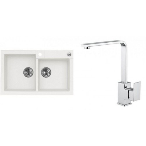ALVEUS Set ROCK 90 Granitspüle 780x480 mm + Küchenarmatur RENO, weiß