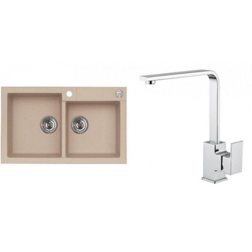 ALVEUS Set ROCK 90 Granitspüle 780x480 mm + Küchenarmatur RENO, beige