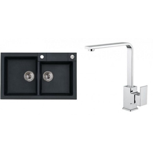 ALVEUS Set ROCK 90 Granitspüle 780x480 mm + Küchenarmatur RENO, schwarz ALVEUS Set ROCK 90 Granitspüle 780x480 mm + Küchenarmatur RENO, schwarz