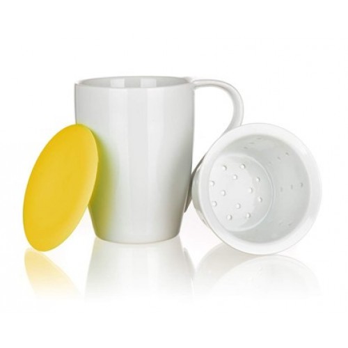 BANQUET Keramikbecher mit Silikon-Deckel und Sieb 350 ml COLOR PLUS YELLOW 60338000Y