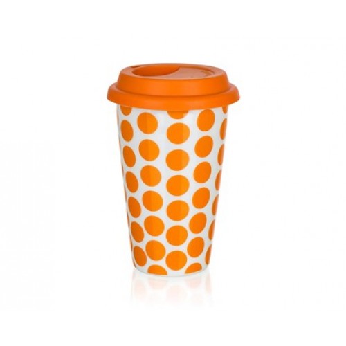 BANQUET doppelwandigen Becher mit Silikon-Deckel 280 ml COLOR PLUS ORANGE