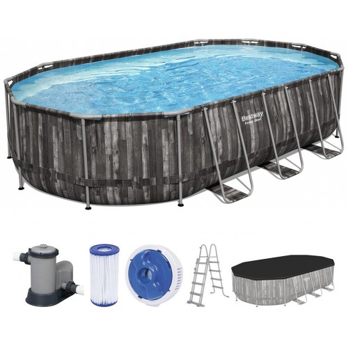 BESTWAY Power Steel Frame Pool 610 x 366 x 122 cm, Komplett-Set mit Filterpumpe 5611R