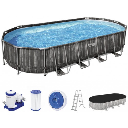 BESTWAY Power Steel Frame Pool 732 x 366 x 122 cm, Komplett-Set mit Filterpumpe 5611T