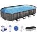 BESTWAY Power Steel Frame Pool 732 x 366 x 122 cm, Komplett-Set mit Filterpumpe 5611T