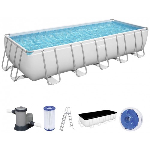 BESTWAY Power Steel Frame Pool 640 x 274 x 132 cm, Komplett-Set mit Filterpumpe 5611Z