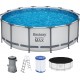 BESTWAY Steel Pro Max Frame Pool 427 x 122 cm, Komplett-Set mit Filterpumpe 5612X