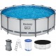 BESTWAY Steel Pro Max Frame Pool 427 x 122 cm, Komplett-Set mit Filterpumpe 5612X