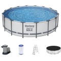 BESTWAY Steel Pro Max Frame Pool 488 x 122 cm, Komplett-Set mit Filterpumpe 5612Z