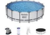 BESTWAY Steel Pro Max Frame Pool 488 x 122 cm, Komplett-Set mit Filterpumpe 5612Z