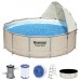 BESTWAY Power Steel Frame Pool 396 x 107 cm, Komplett-Set mit Filterpumpe, Rattan 5614V