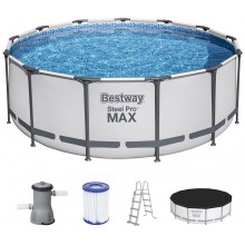 BESTWAY Steel Pro Max Frame Pool 396 x 122 cm, Komplett-Set mit Filterpumpe 5618W