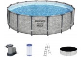 BESTWAY Steel Pro Max Frame Pool Komplett-Set 488 x 122 cm, mit Filterpumpe 5619E