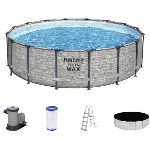 BESTWAY Steel Pro Max Frame Pool Komplett-Set 488 x 122 cm, mit Filterpumpe 5619E