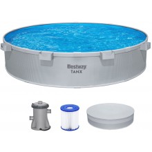 BESTWAY Tanx Stahlwandpool Set mit Filterpumpe 305 x 61 cm, grau, rund 561RW