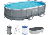 BESTWAY Power Steel Frame Pool 488 x 305 x 107 cm, Komplett-Set mit Filterpumpe 56448