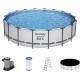 BESTWAY Steel Pro Max Frame Pool 549 x 122 cm, Komplett-Set mit Filterpumpe 56462