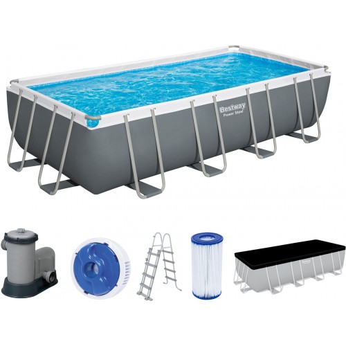 BESTWAY Power Steel Frame Pool, 549 x 274 x 122 cm, Komplett-Set mit Filterpumpe 56465