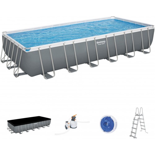 BESTWAY Power Steel Frame Pool 732 x 366 x 132 cm, Komplett-Set mit Sandfilteranlage 56475