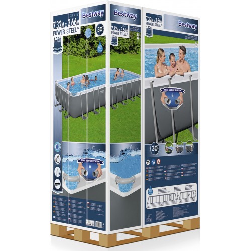 BESTWAY Power Steel Frame Pool 732 x 366 x 132 cm, Komplett-Set mit Sandfilteranlage 56475