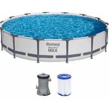 BESTWAY Steel Pro Max Frame Pool 427 x 84 cm, Komplett-Set mit Filterpumpe 56595