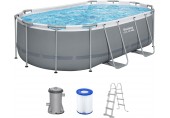 BESTWAY Steel Pro Max Frame Pool 427 x 250 x 100 cm, Komplett-Set mit Filterpumpe 56620