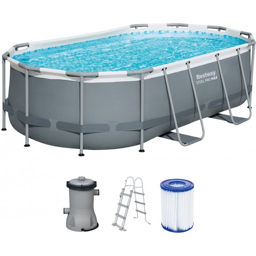 BESTWAY Power Steel Frame Pool 427 x 250 x 100 cm, Komplett-Set mit Filterpumpe 56620