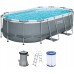 BESTWAY Power Steel Frame Pool 427 x 250 x 100 cm, Komplett-Set mit Filterpumpe 56620